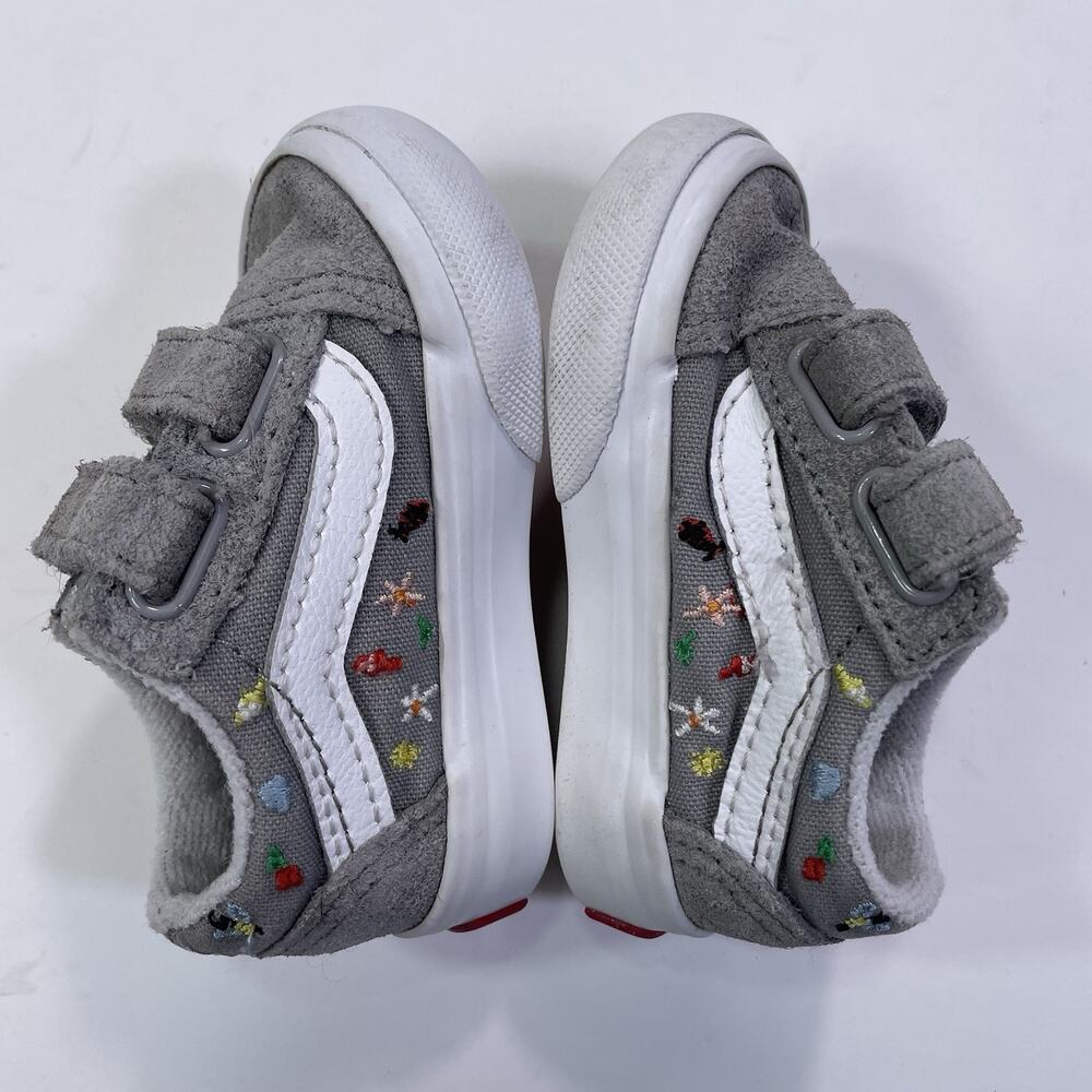 Toddler Vans Shoes Size 2.5C Slip On Double Straps Gray Flowers Kids Baby